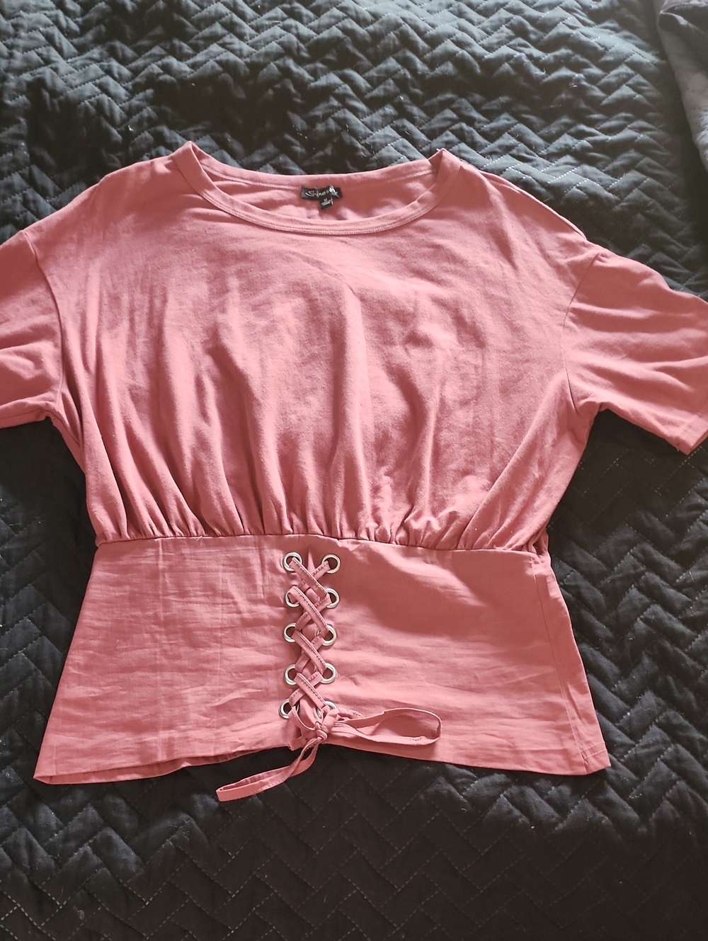 Shinestar Pink Lace-Up Peplum Tee